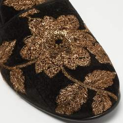 Pre Owned Dolce & Gabbana Black Velvet Embroidered Floral Smoking Slippers Size 44