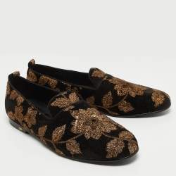 Pre Owned Dolce & Gabbana Black Velvet Embroidered Floral Smoking Slippers Size 44
