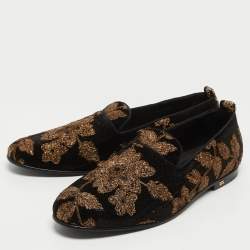 Pre Owned Dolce & Gabbana Black Velvet Embroidered Floral Smoking Slippers Size 44