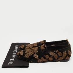 Pre Owned Dolce & Gabbana Black Velvet Embroidered Floral Smoking Slippers Size 44