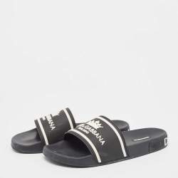 Dolce & Gabbana Black Rubber Crown Logo Flat Slides Size 44