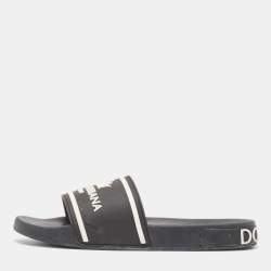 Dolce & Gabbana Black Rubber Crown Logo Flat Slides Size 44