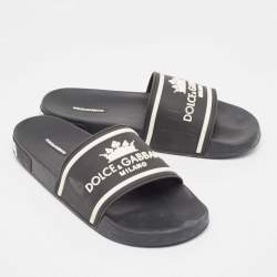 Dolce & Gabbana Black Rubber Crown Logo Flat Slides Size 44