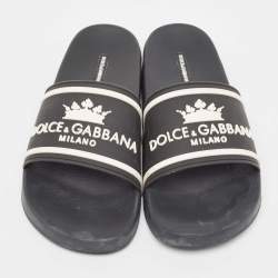 Dolce & Gabbana Black Rubber Crown Logo Flat Slides Size 44