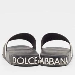 Dolce & Gabbana Black Rubber Crown Logo Flat Slides Size 44