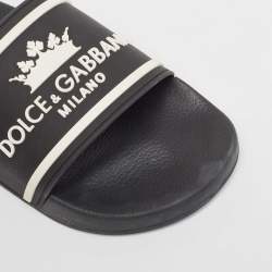 Dolce & Gabbana Black Rubber Crown Logo Flat Slides Size 44