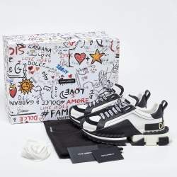 Dolce & Gabbana White/Black Suede and Leather Super King Low Top Sneakers Size 41