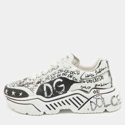 Dolce & Gabbana Black/White Graffiti Logo Low Top Sneakers Size 40.5