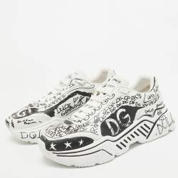 Dolce & Gabbana Black/White Graffiti Logo Low Top Sneakers Size 40.5