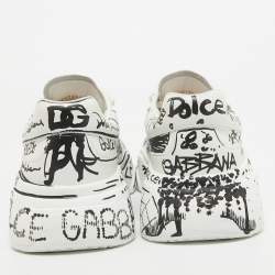 Dolce & Gabbana Black/White Graffiti Logo Low Top Sneakers Size 40.5