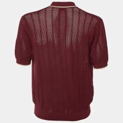 Pre Owned Dries van Noten Maroon Perforated Knit Polo T-Shirt L
