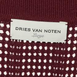 Pre Owned Dries van Noten Maroon Perforated Knit Polo T-Shirt L