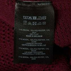 Pre Owned Dries van Noten Maroon Perforated Knit Polo T-Shirt L