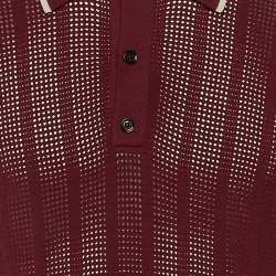 Pre Owned Dries van Noten Maroon Perforated Knit Polo T-Shirt L