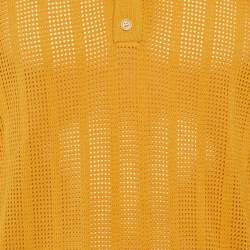 مملوكة مسبقًا Dries van Noten Yellow Ochre Perforated Knit Polo T-Shirt L