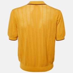 مملوكة مسبقًا Dries van Noten Yellow Ochre Perforated Knit Polo T-Shirt L