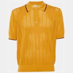 Pre Owned Dries van Noten Yellow Ochre Perforated Knit Polo T-Shirt L