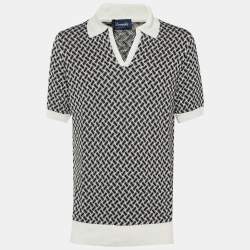 مملوكة مسبقًا Drumohr Black/White Cotton & Linen Knit Polo T-Shirt L