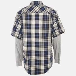 Dsquared2 Blue Tartan Checks Cotton and Jersey Sleeve Shirt L
