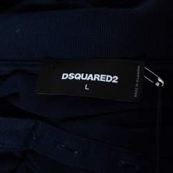 Pre Owned Dsquared2 Navy Blue Cotton Pique Logo Patch Detail Polo T-Shirt L