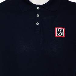 Pre Owned Dsquared2 Navy Blue Cotton Pique Logo Patch Detail Polo T-Shirt L