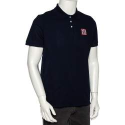 Pre Owned Dsquared2 Navy Blue Cotton Pique Logo Patch Detail Polo T-Shirt L