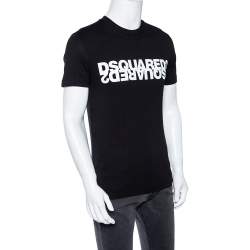 Pre Owned Dsquared2 Black Double Logo Print Cotton Crewneck T-Shirt S