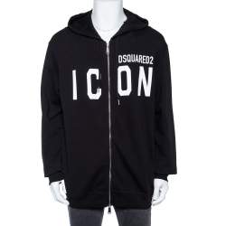 Dsquared2 Black Icon Logo Printed Cotton Zip Front Hooded Jacket XXL