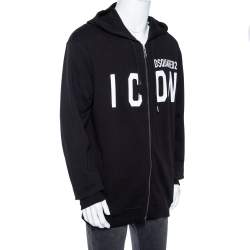 Dsquared2 Black Icon Logo Printed Cotton Zip Front Hooded Jacket XXL
