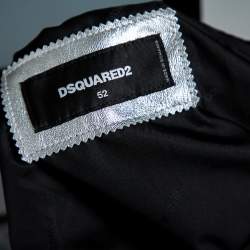 Dsquared2 Silver Printed Leather Zip Front Jacket XL