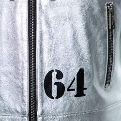 Dsquared2 Silver Printed Leather Zip Front Jacket XL