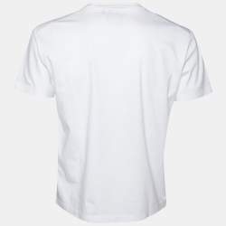 Pre Owned Dsquared2 White Maple Leaf Logo Print Cotton Supercrew Fit T-Shirt L