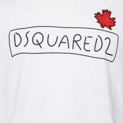 Pre Owned Dsquared2 White Maple Leaf Logo Print Cotton Supercrew Fit T-Shirt L