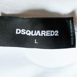 Pre Owned Dsquared2 White Maple Leaf Logo Print Cotton Supercrew Fit T-Shirt L