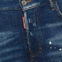 Pre Owned Dsquared2 Blue Distressed Splattered Paint Denim Jeans S Waist 32"