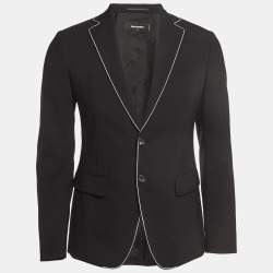 Dsquared2 Black Contrast Piping Print Wool Single Breasted Blazer S