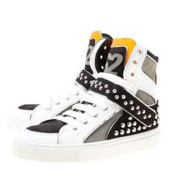 Dsquared2 Tricolor Suede And Leather Studded High Top Sneakers Size 41.5