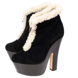 Dsquared2 Black Suede and Shearling Zip Platform Ankle Boots Size 38
