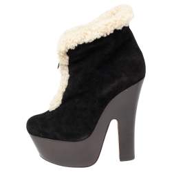 Dsquared2 Black Suede and Shearling Zip Platform Ankle Boots Size 38