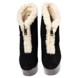 Dsquared2 Black Suede and Shearling Zip Platform Ankle Boots Size 38