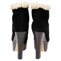 Dsquared2 Black Suede and Shearling Zip Platform Ankle Boots Size 38