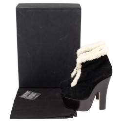 Dsquared2 Black/White Suede And Shearling Zip Platform Ankle Boots Size 38.5