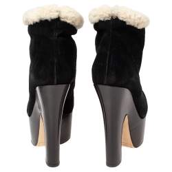 Dsquared2 Black/White Suede And Shearling Zip Platform Ankle Boots Size 39