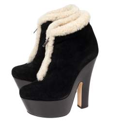 Dsquared2 Black/White Suede And Shearling Zip Platform Ankle Boots Size 39