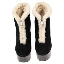 Dsquared2 Black/White Suede And Shearling Zip Platform Ankle Boots Size 39
