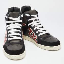 Dsquared2 Grey/Black Leather And Suede High Top Sneakers Size 41.5