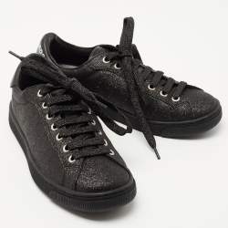 Pre Owned Dsqaured2 Black Glitter and Leather Low Top Sneakers Size 36