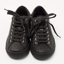 Pre Owned Dsqaured2 Black Glitter and Leather Low Top Sneakers Size 36