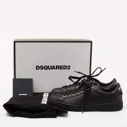 Pre Owned Dsqaured2 Black Glitter and Leather Low Top Sneakers Size 36