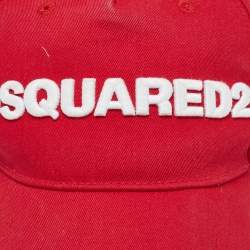 Dsquared2 Red Logo Embroidery Distressed Cotton Baseball Cap